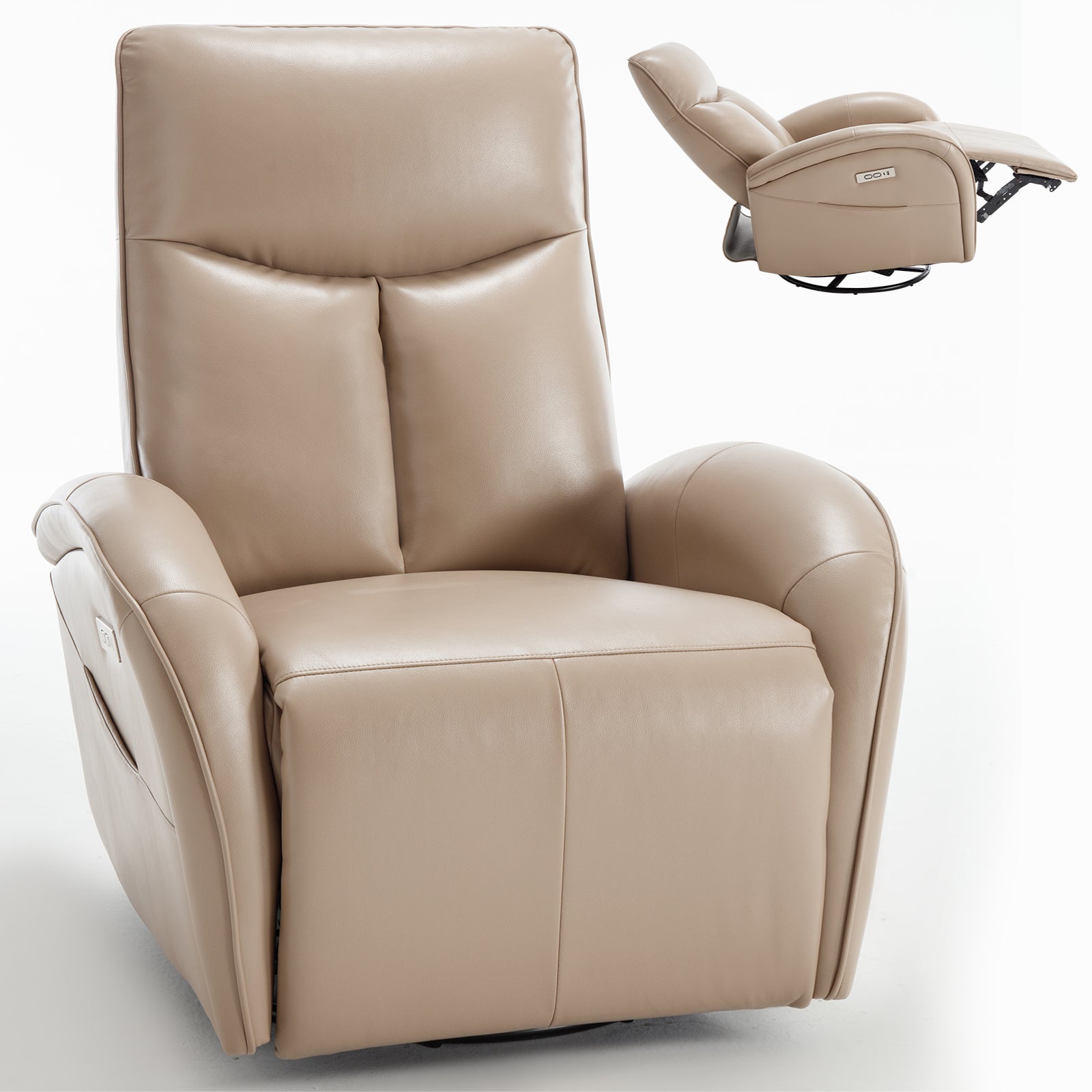 Brown Leatheraire Swivel And Rocker Power Recliner Chair With Lumbar Support, Max Swivel Degree 270 , Heavy Duty Motion Mechanism With Usb And Type C Ports Brown Faux Leather Power Push Button Metal Primary Living Space Medium Firm Pillow Back Heavy Duty