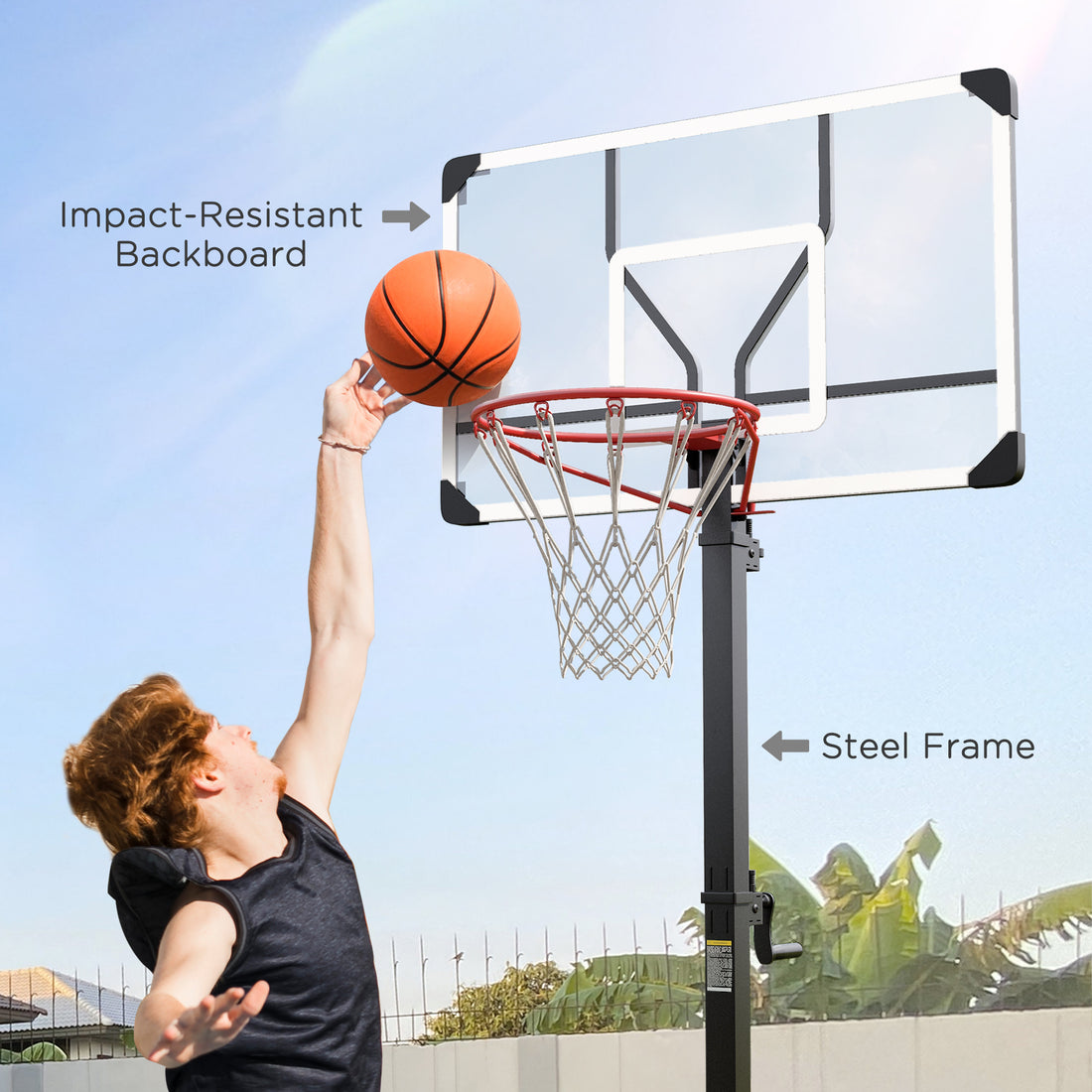 Soozier Portable Basketball Hoop, Fully Foldable Basketball Goal, 4.3 10.2Ft Height Adjustable Basketball System With 4 Wheels And Extra Wide Base For Teenagers, Youth & Adults Black Steel