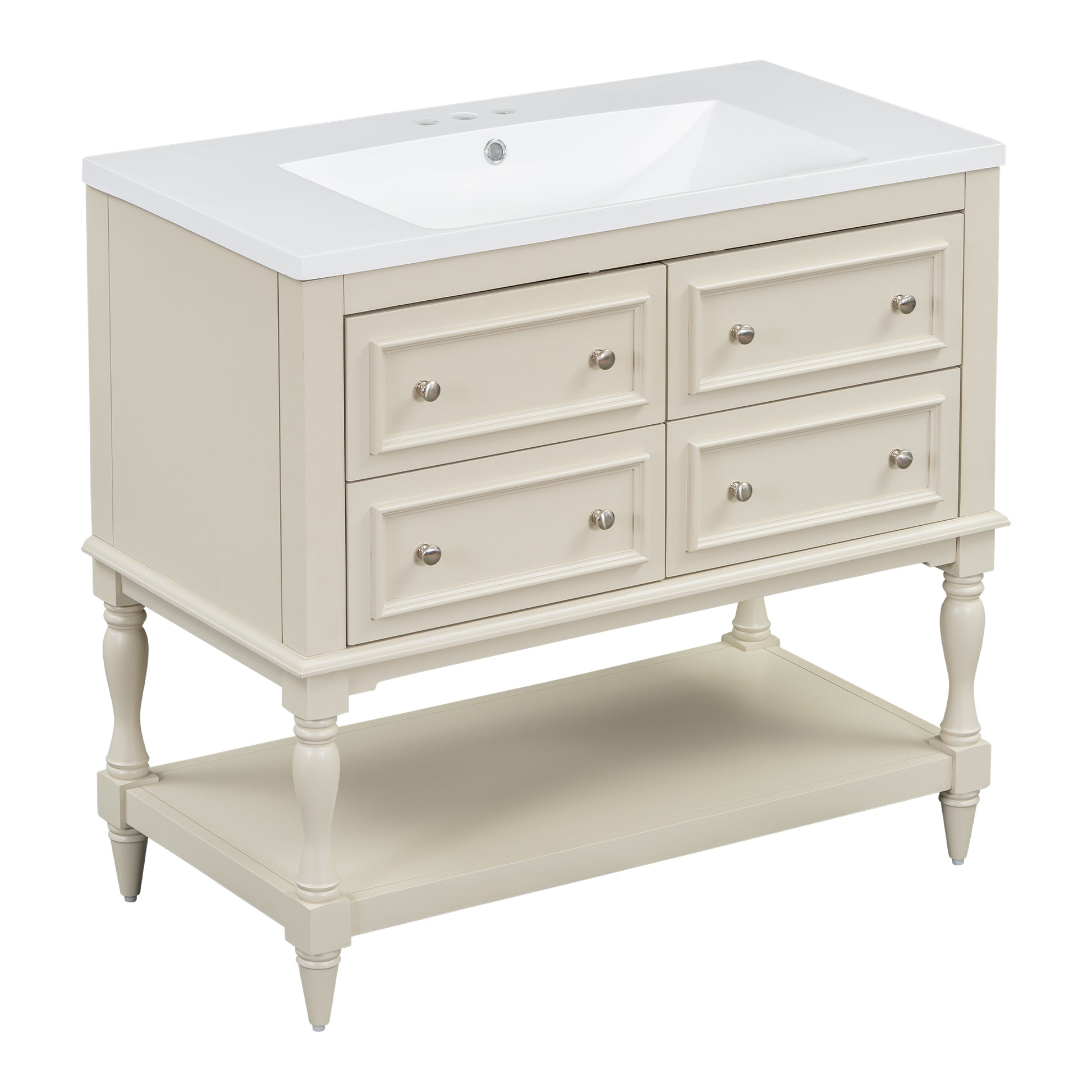 36" Bathroom Vanity Cabinet With Sink Combo Set, Undermount Resin Sink, Free Standing Vanity Set With 4 Drawers, Solid Wood Frame Bathroom Cabinet, Beige 4 Beige 1 Adjustable Hinges Bathroom Freestanding Solid Wood Mdf Resin Painted