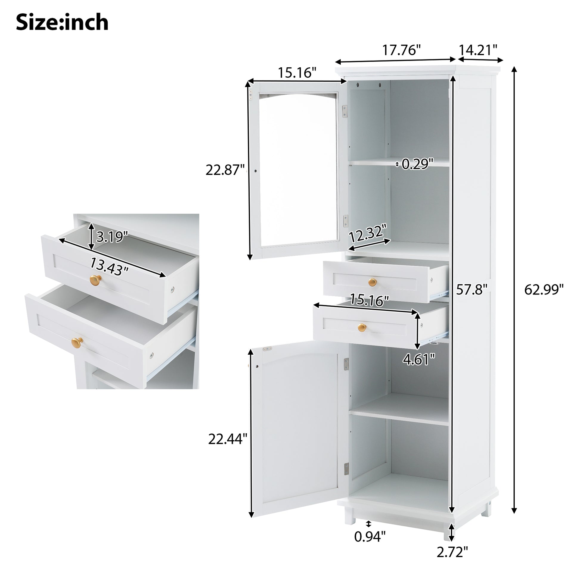 Tall Bathroom Storage Cabinet With Glass Doors, Free Standing, Two Drawers, And Adjustable Shelves, Mdf Board, Painted White Perfect For Displaying Your Favorite Items 2 White 2 4 Adjustable Shelves Bathroom Freestanding Partice Board Mdf Pine Wood