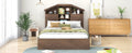 Full Size Wood Platform Bed With House Shaped Storage Headboard And 2 Drawers, Walnut Box Spring Not Required Full Walnut Wood Bedroom Solid Wood Mdf