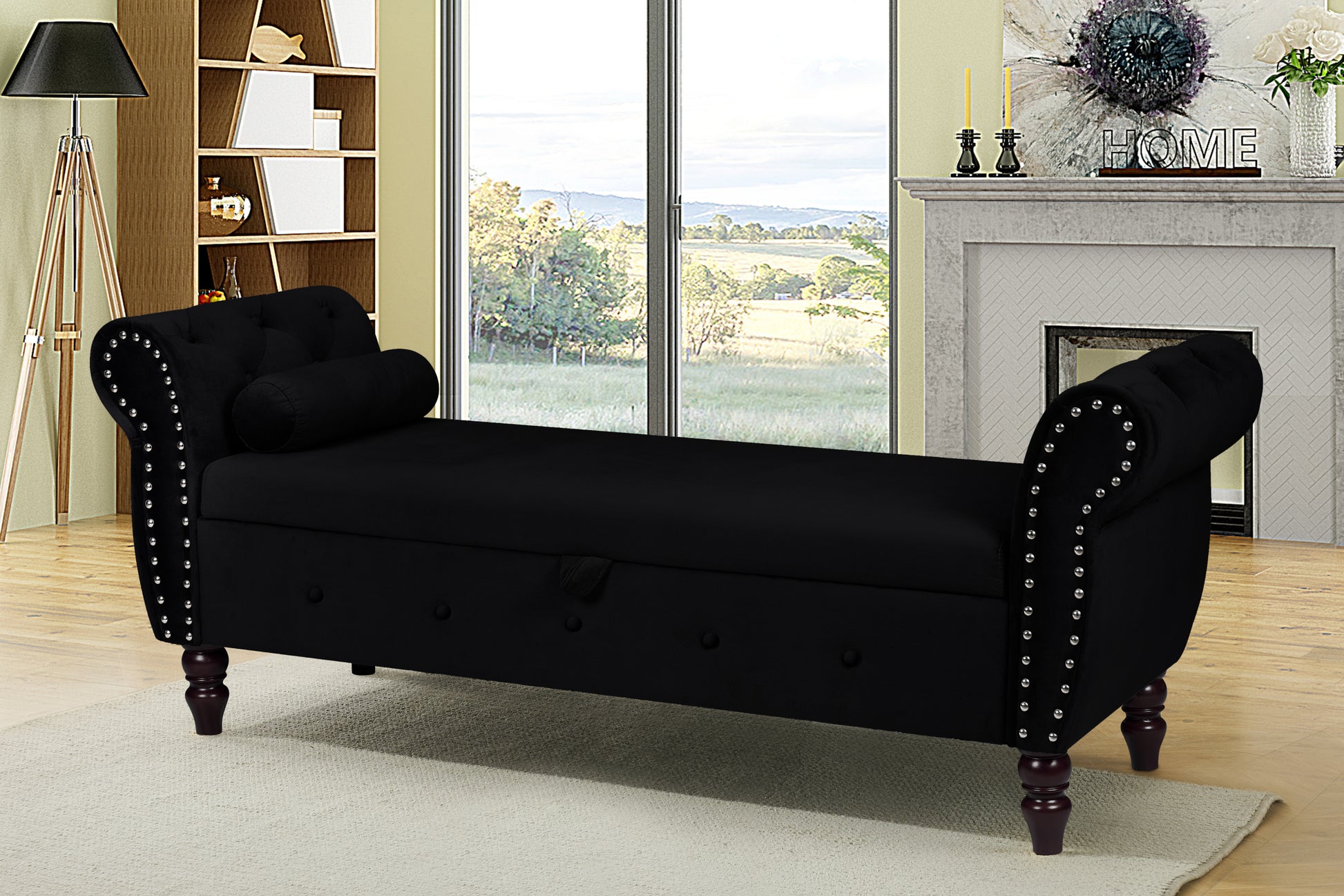 48.3 Inch Storage Bench, Modern Velvet Ottoman, Large Capacity Storage Bench With Armrest, Suitable For Living Room, Bedroom H Black Armrest Black Brown Velvet Primary Living Space Black Modern,Sporty Eucalyptus Wood Internal Storage Upholstered Metal &