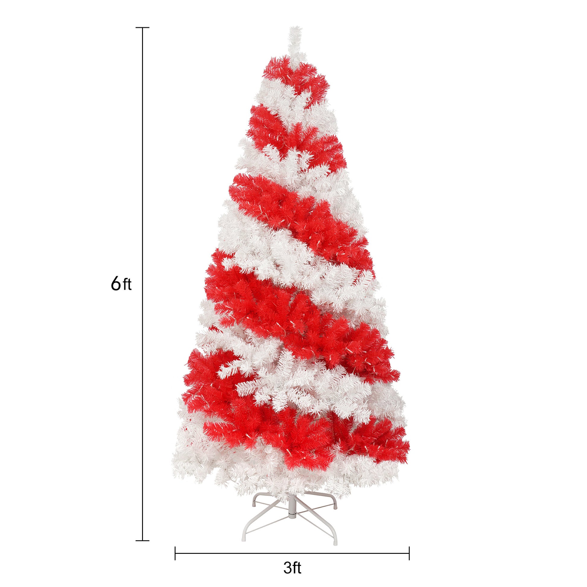 6Ft Artificial Christmas Tree With 300 Led Lights And 900 Bendable Branches, Candy Cane Christmas Tree Holiday Decoration, Creative Decorated Trees, Xmas Tree Christmas Decorations Red,White Pvc