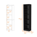 Sutton Slim Bookcase With Modern 5 Shelf Design Black Particle Board Engineered Wood