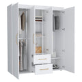 Bariloche Wardrobe, Multi Section Storage With Hanging Rods, Shelves, And 2 Drawers White White Bedroom Modern Particle Board