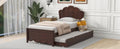 Twin Size Wood Platform Bed With Headboard And Twin Size Trundle, Cappuccino Box Spring Not Required Twin Cappuccino Wood Bed Frame Solid Wood Mdf