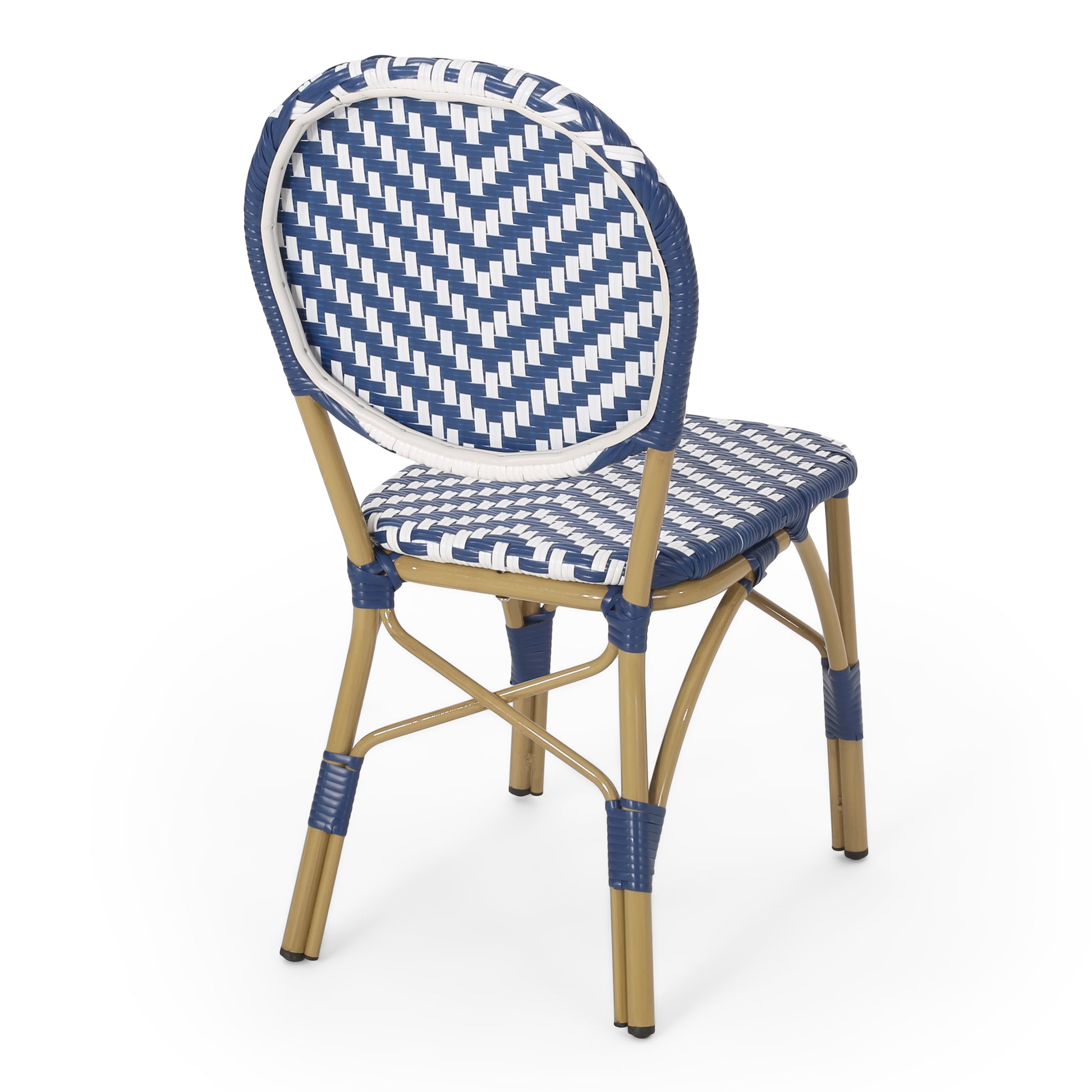 Picardy French Bistro Set Navy Blue Rattan