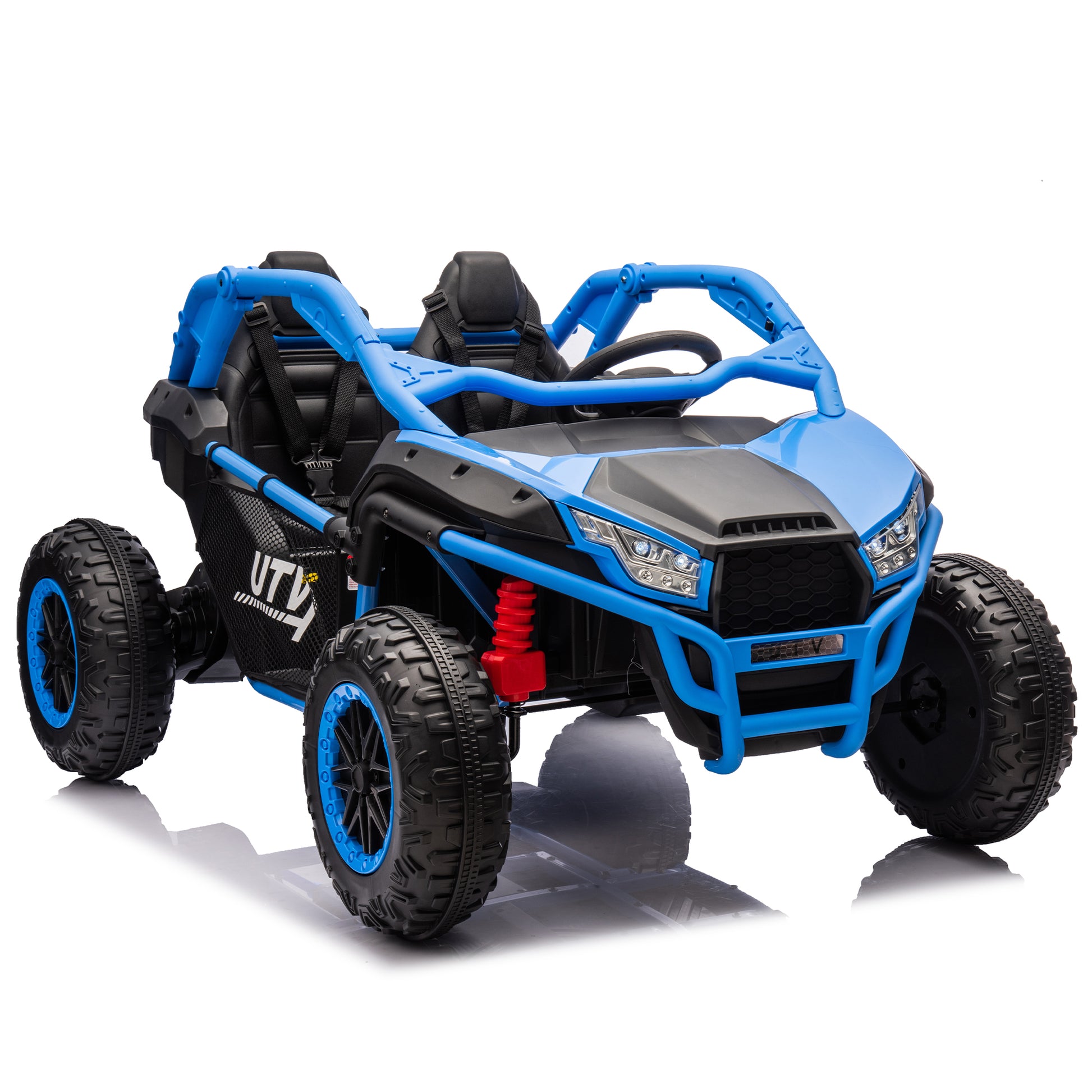 24V Two Seater Kids Ride On Utv W Parents Control,20In Seat Width,400W Super High Power,Four Wheel Suspension,Bluetooth,Mp3,Usb,Led Light,Horn,Rear Storage Space,Speeds 3.73 4.97Mph For Kids Aged 3 . Blue 100 149 Lbs Polypropylene