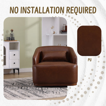 Coolmore Swivel Barrel Chair, Comfy Round Accent Sofa Chair For Living Room, 360 Degree Swivel Barrel Club Chair, Leisure Arm Chair For Nursery, Hotel, Bedroom, Office, Lounge Brown Pu Brown Pu Primary Living Space Foam Pu Leather