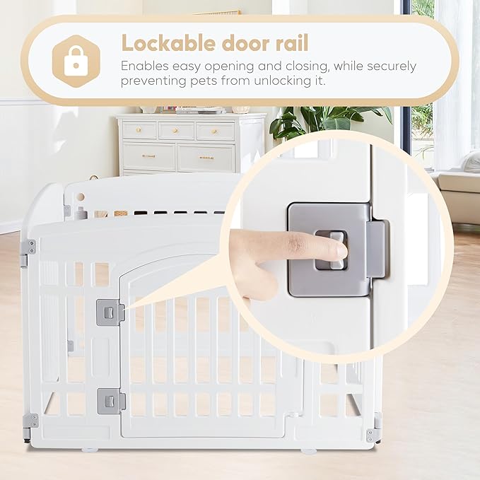 Dog Playpen, 24" Exercise 4 Panel Pet Playpen With Door, Safe And Secure, Folding And Portable Puppy Playpen For Puppies And Small Dogs, White White Plastic