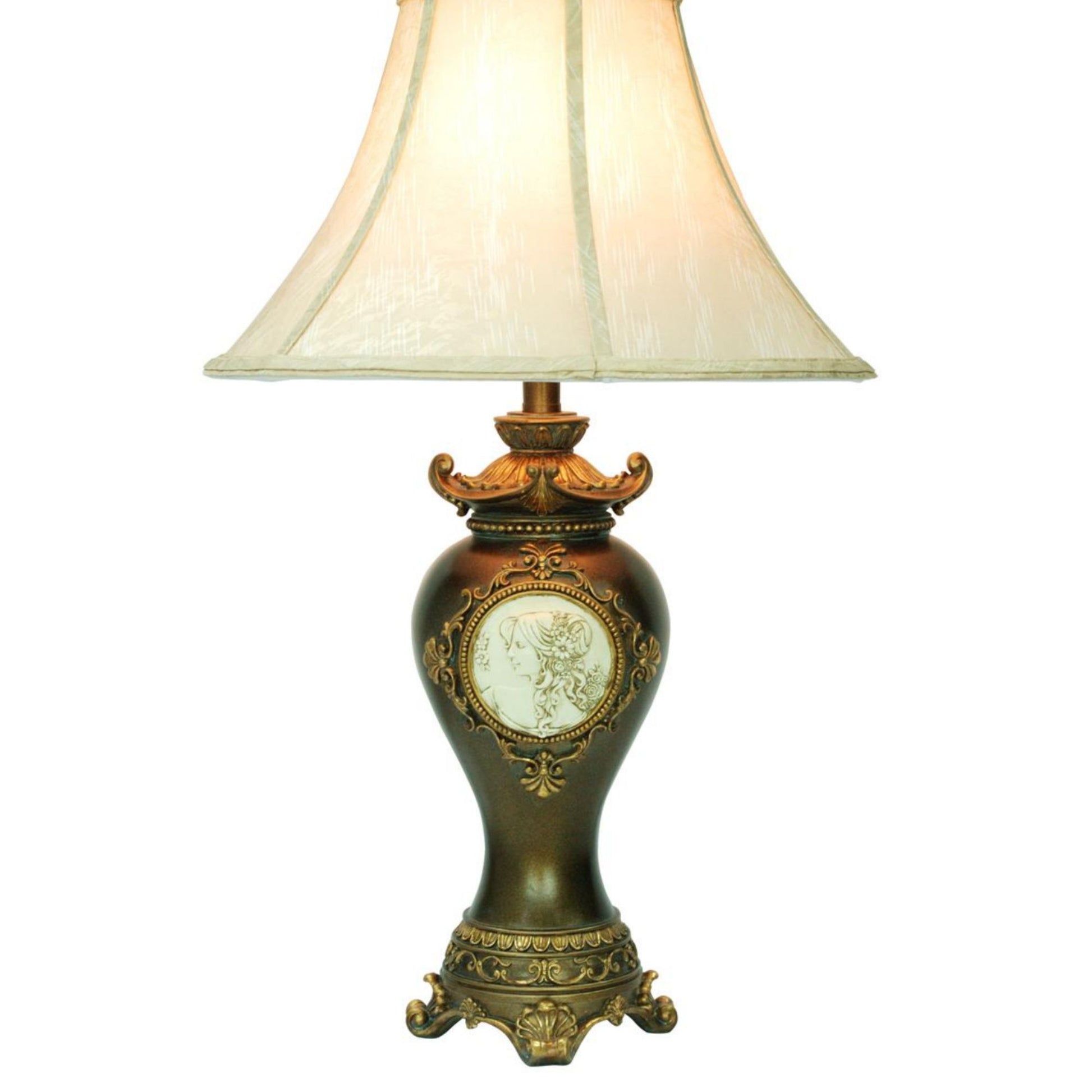 29" Tall Table Lamp W Espresso Finish, Gold Leaves And Classical Greece Accents Espresso Metal