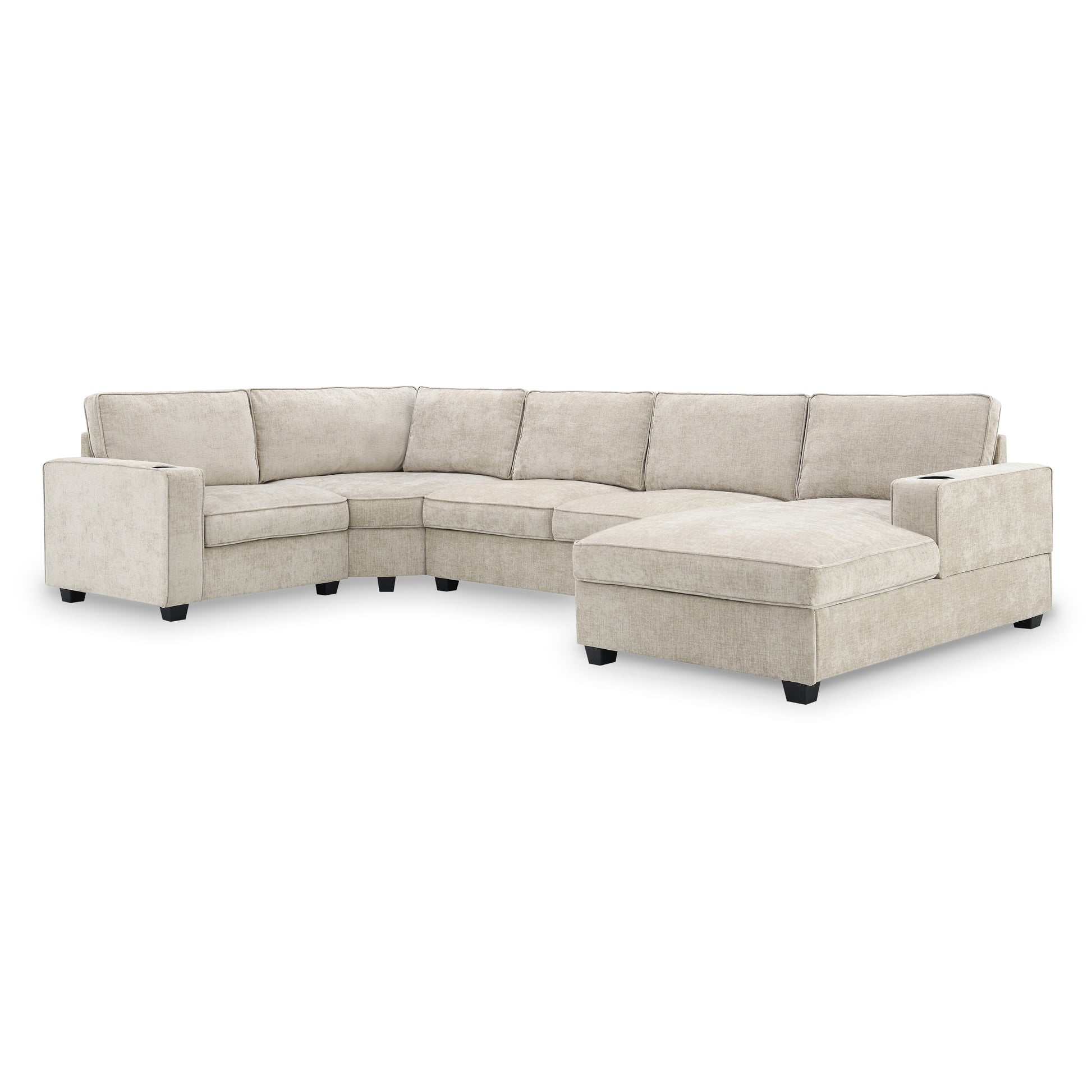 119*67" U Shaped Sectional Sofa,6 Seat Chenille Couch Set With Oversized Chaise Lounge,Irregular Corner,Deep Seat Comfy Sofa With Cup Holders For Living Room,Apartment,2 Colors Beige Chenille 6 Seat