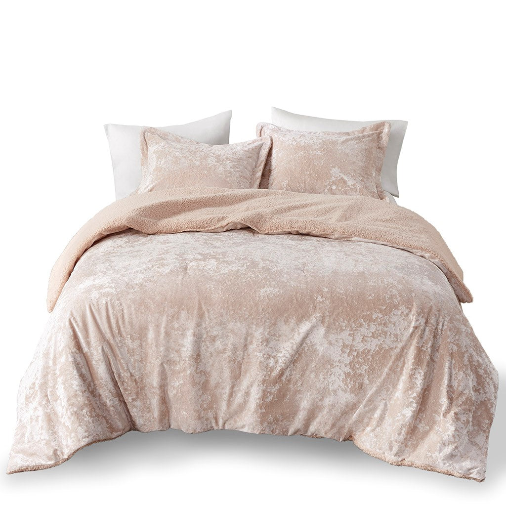 Crushed Velvet Sherpa Reversible Comforter Set Twin Pink Polyester