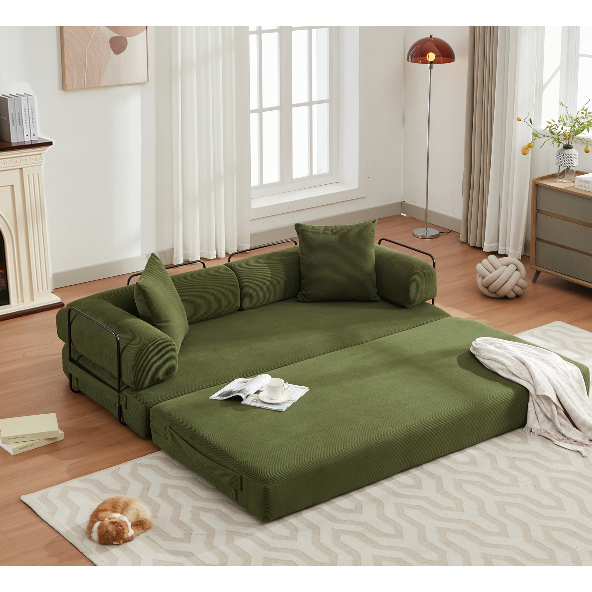 Arrived 78.5" Folding Convertible Out Sleeper Sofa Bed,4 In 1 Diy Combination Convertible Sofa, 3 Seat, Folding Sleeper Sofa, King Sizebedroom,Apartment,Corduroy,Green Green Polyester Primary Living