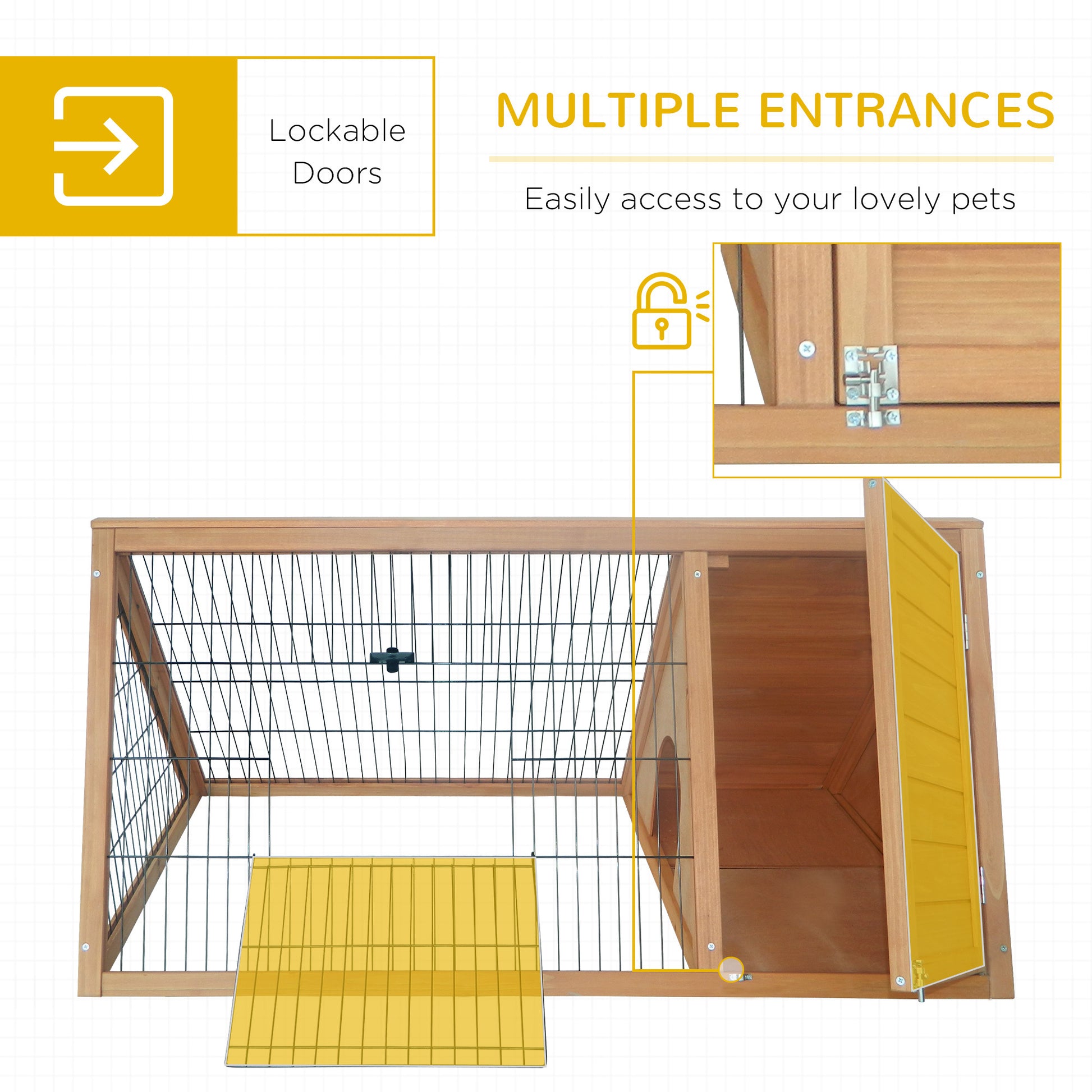 Pawhut 46" X 24" Wooden A Frame Outdoor Rabbit Cage Small Animal Hutch With Outside Run & Ventilating Wire, Yellow Yellow Wood