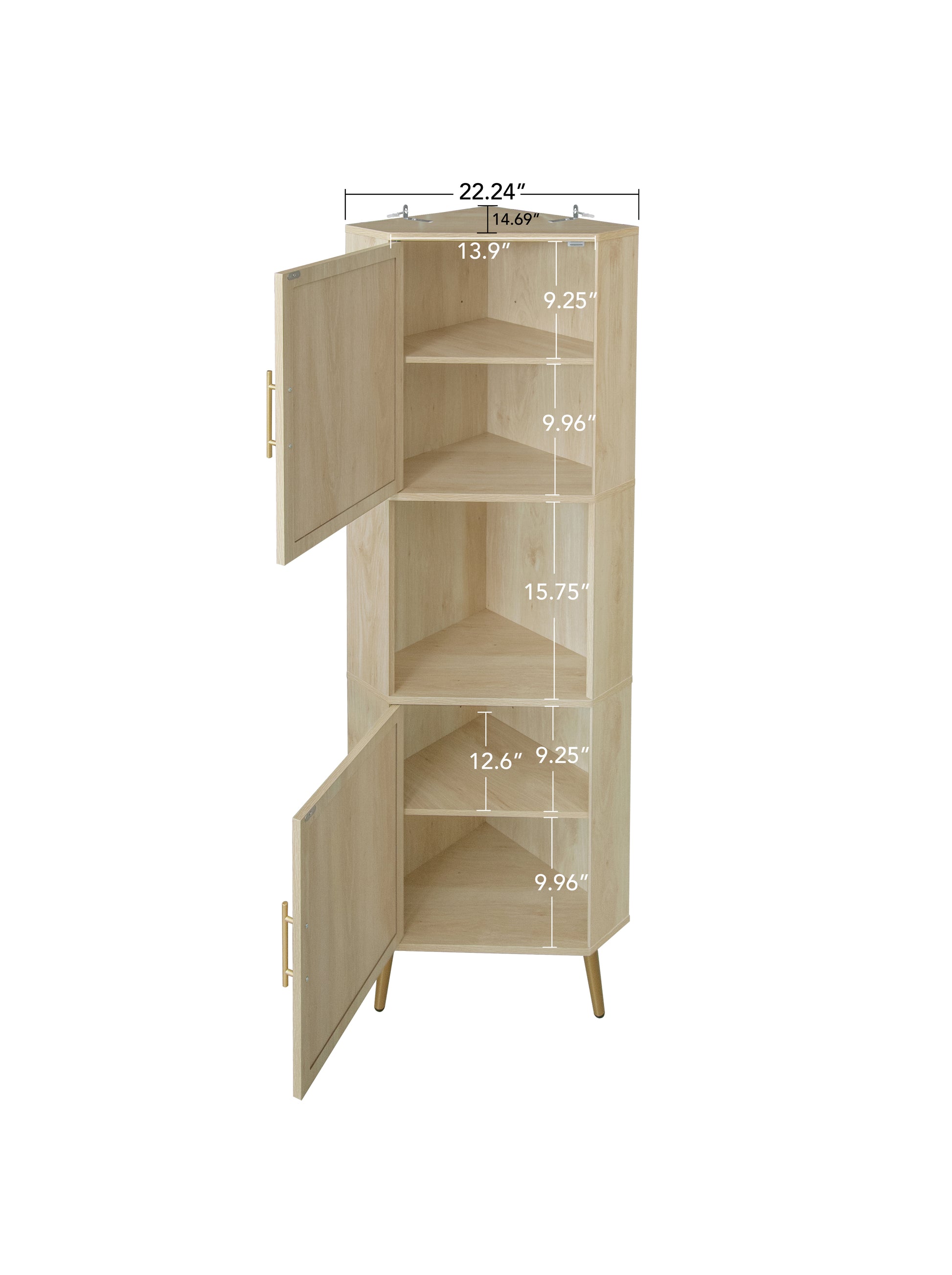 Corner Cabinet ,Rattan Door,Freestanding Corner Tables For Small Spaces, Corner Shelf Stand For Living Room, Kitchen, Bathroom, Bedroom Natural Mdf