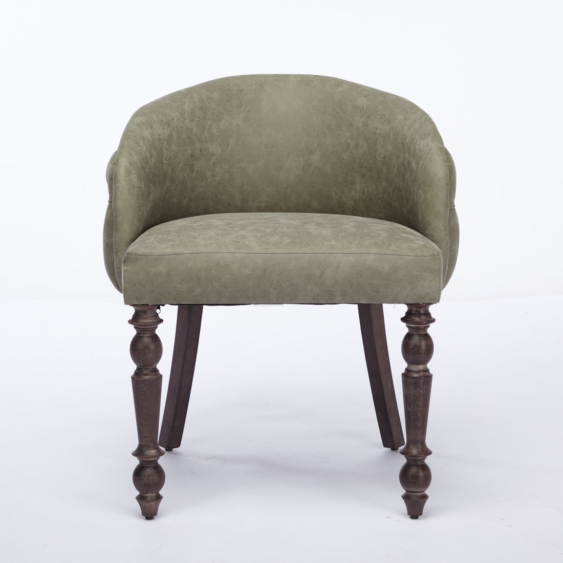 Hand Pulled Buckle Decoration Pu Dining Chair,Accent Leisure Chair, Mid Century Modern Arm Chair With Solid Wood Armrests And Legs, 1 Seat Cushioned Sofa For Living Room Bedroom,Olive Green Color Olive Green Primary Living Space American Design