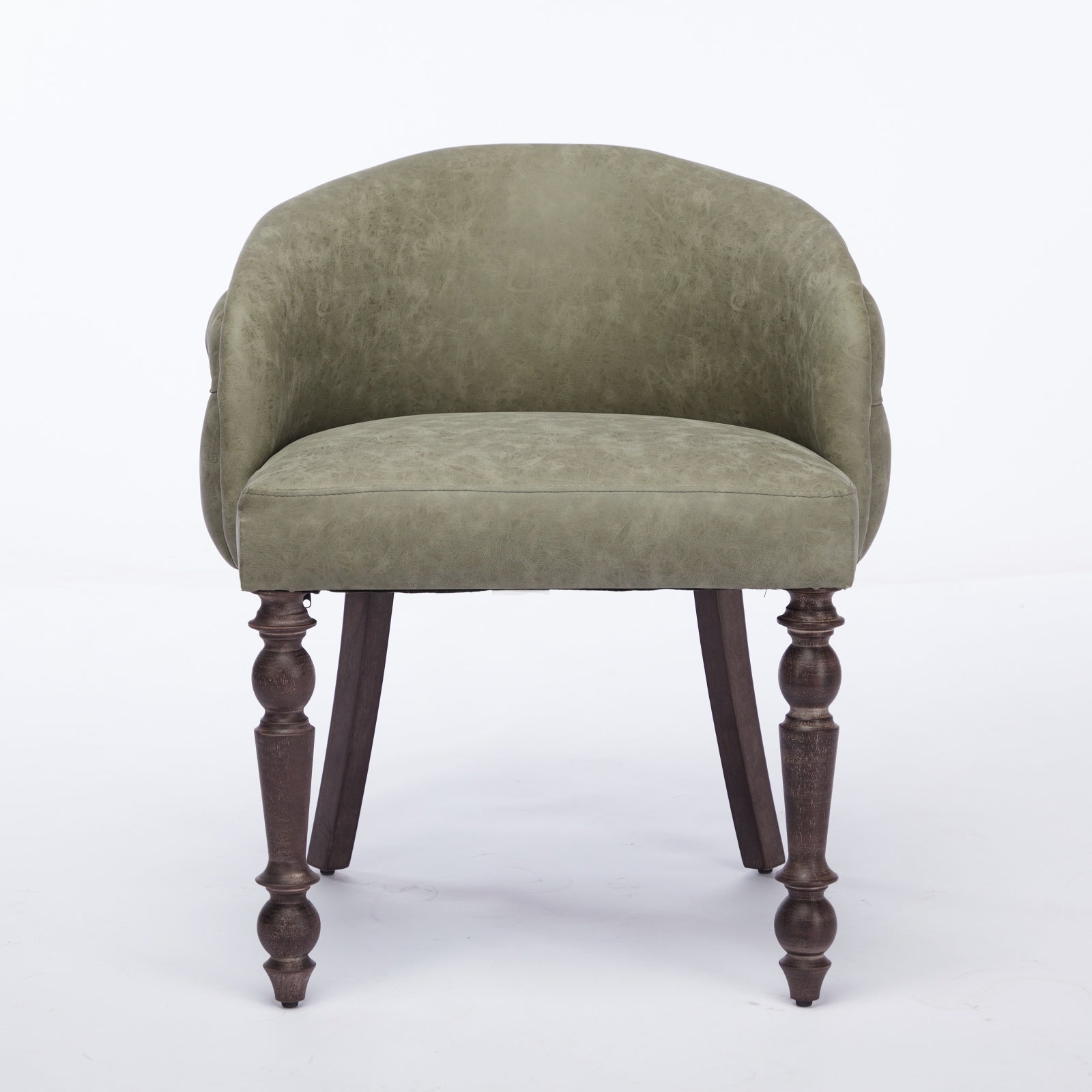 Hand Pulled Buckle Decoration Pu Dining Chair,Accent Leisure Chair, Mid Century Modern Arm Chair With Solid Wood Armrests And Legs, 1 Seat Cushioned Sofa For Living Room Bedroom,Olive Green Color Olive Green Primary Living Space American Design