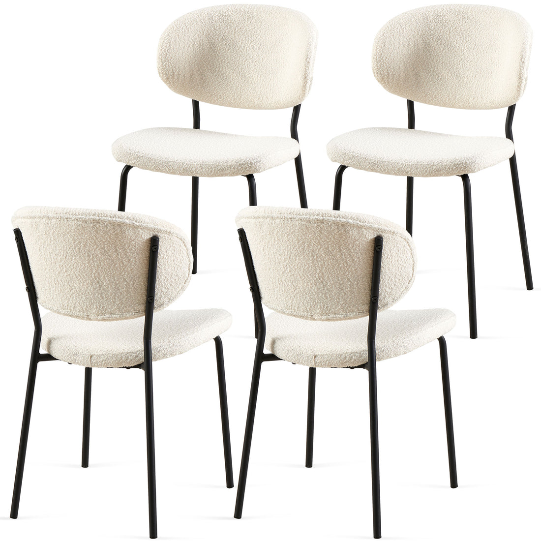 Beige Boucle Fabric Dining Chairs Set Of 4,Modern Dining Room Chairs With Black Metal Legs, Armless Kitchen Chair For Dining Room, Living Room Metal Plaid Beige Dining Room Powder Coated Foam Dry Clean Modern Dining Chairs Solid Back Foam Boucle