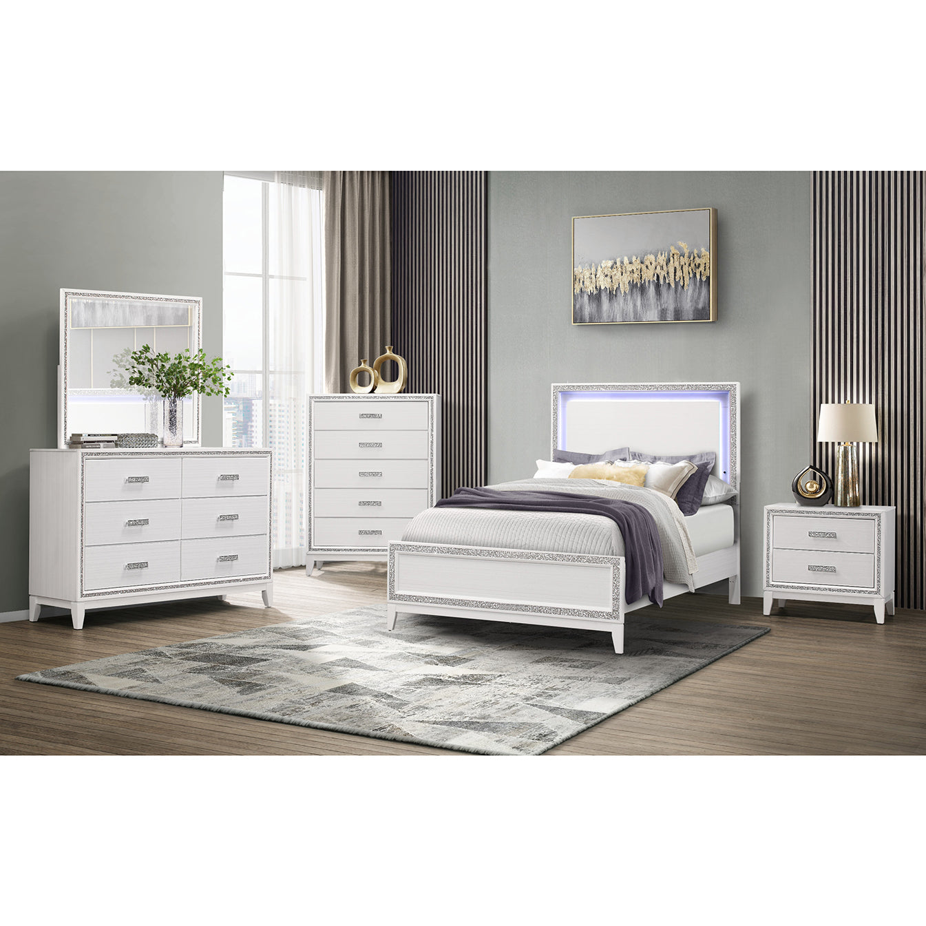 Almera Glitter White Nightstand White Rubber Wood