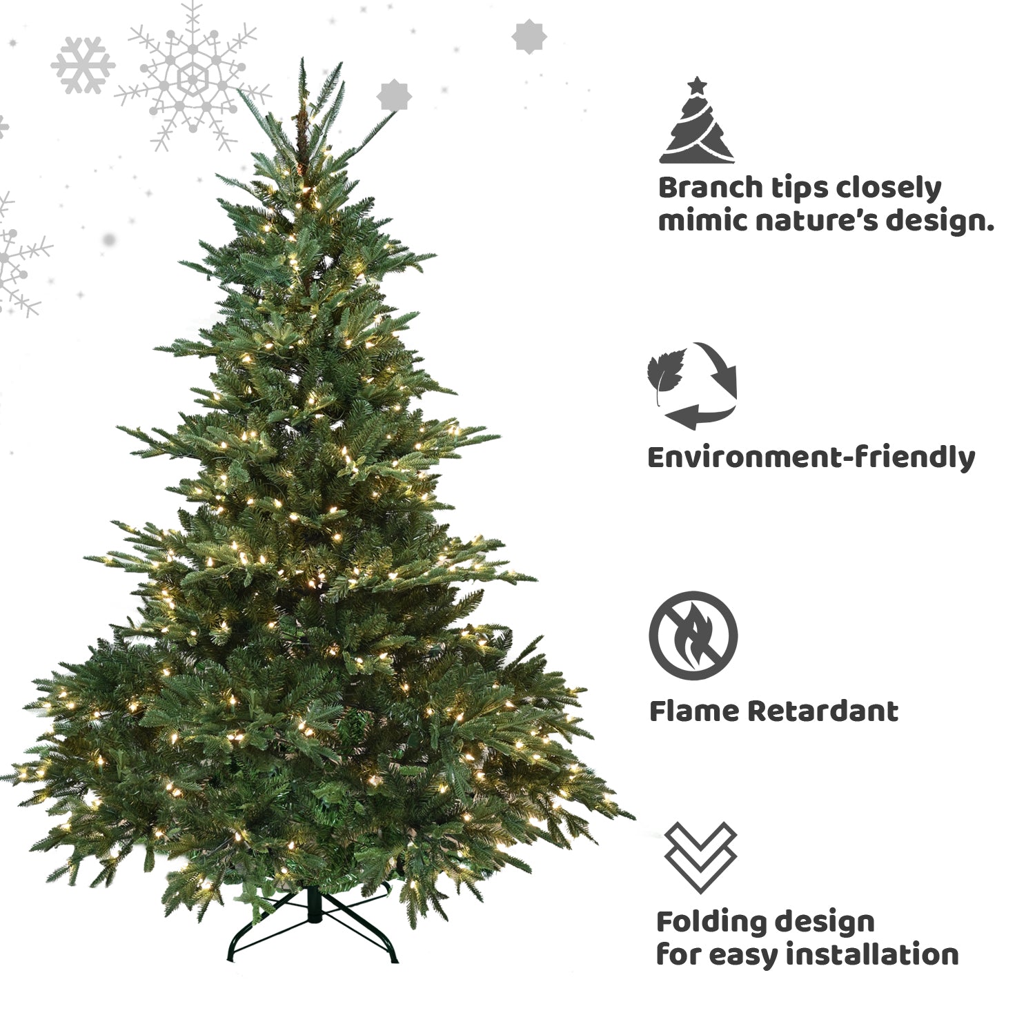 8Ft Christmas Tree Simulate Nature Advanced Materials Premium Hinged Spruce Artificial Douglas Firs Tree, Christmas Holiday Party Atmosphere Decoration Year Celebration Pe Pvc Xmas Tree Green