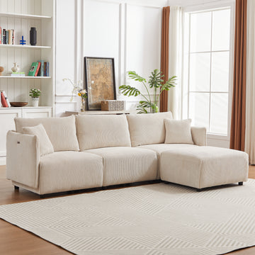 106" Multi Module Combination Style Sofa For Living Room, Bedroom And Other Lounge Spaces, Modern Minimalist Corduroy Combination Sofa With 2 Comfort Cushions With Usb & C Charging Ports,Beige Beige Foam Fabric 4 Seat