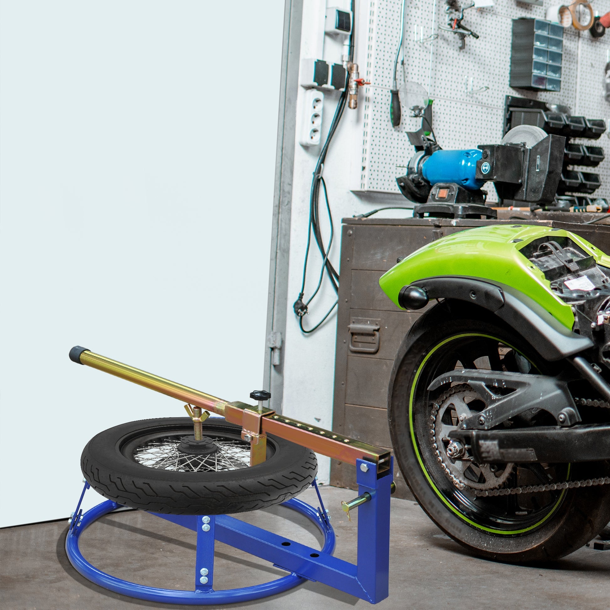 Homcom Motorcycle Tire Changer Stand With Adjustable Bead Breaker, Fit For 16 22In Tyres Blue Steel