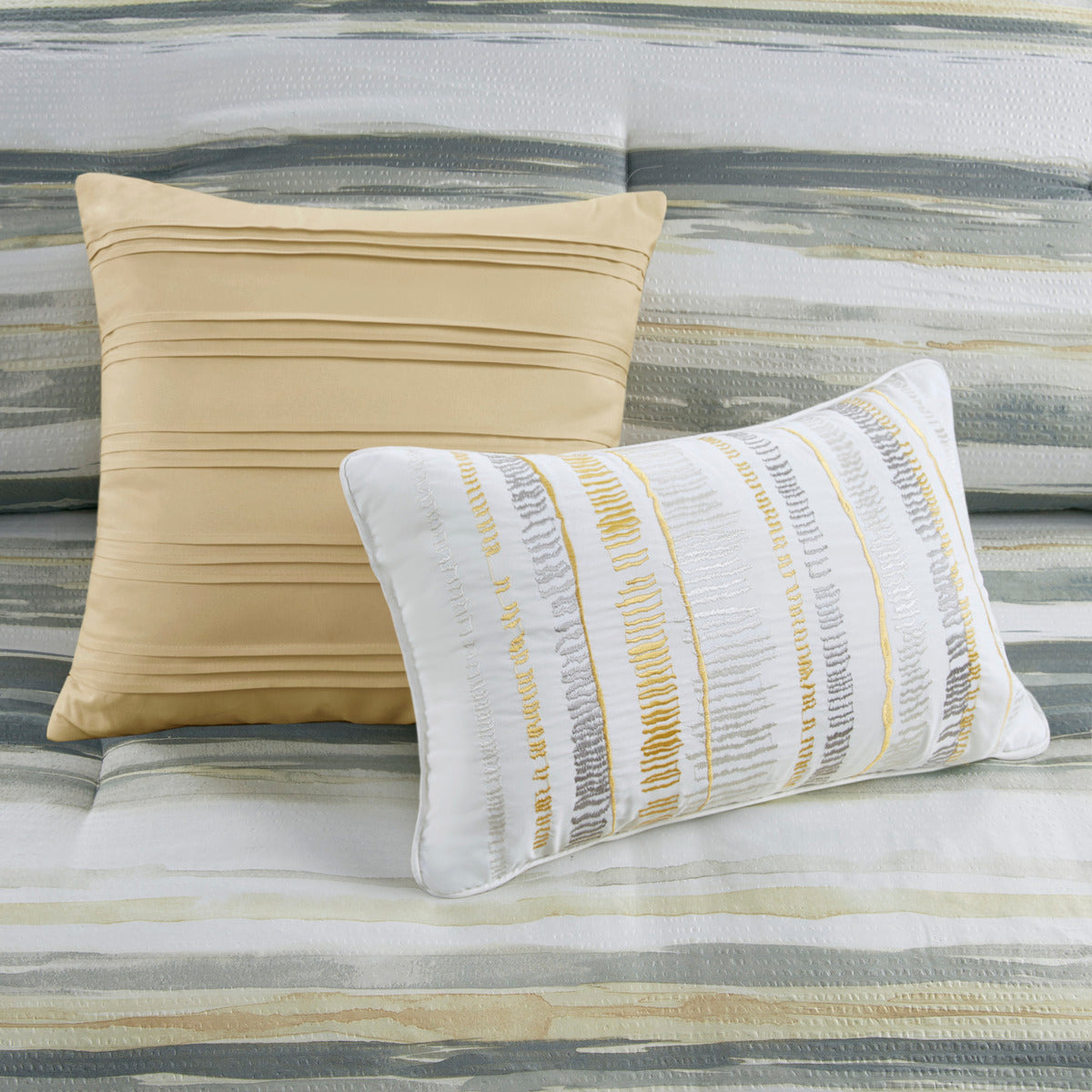 8 Piece Printed Seersucker Comforter And Quilt Set Collection Yellow King Cal King King Yellow Polyester