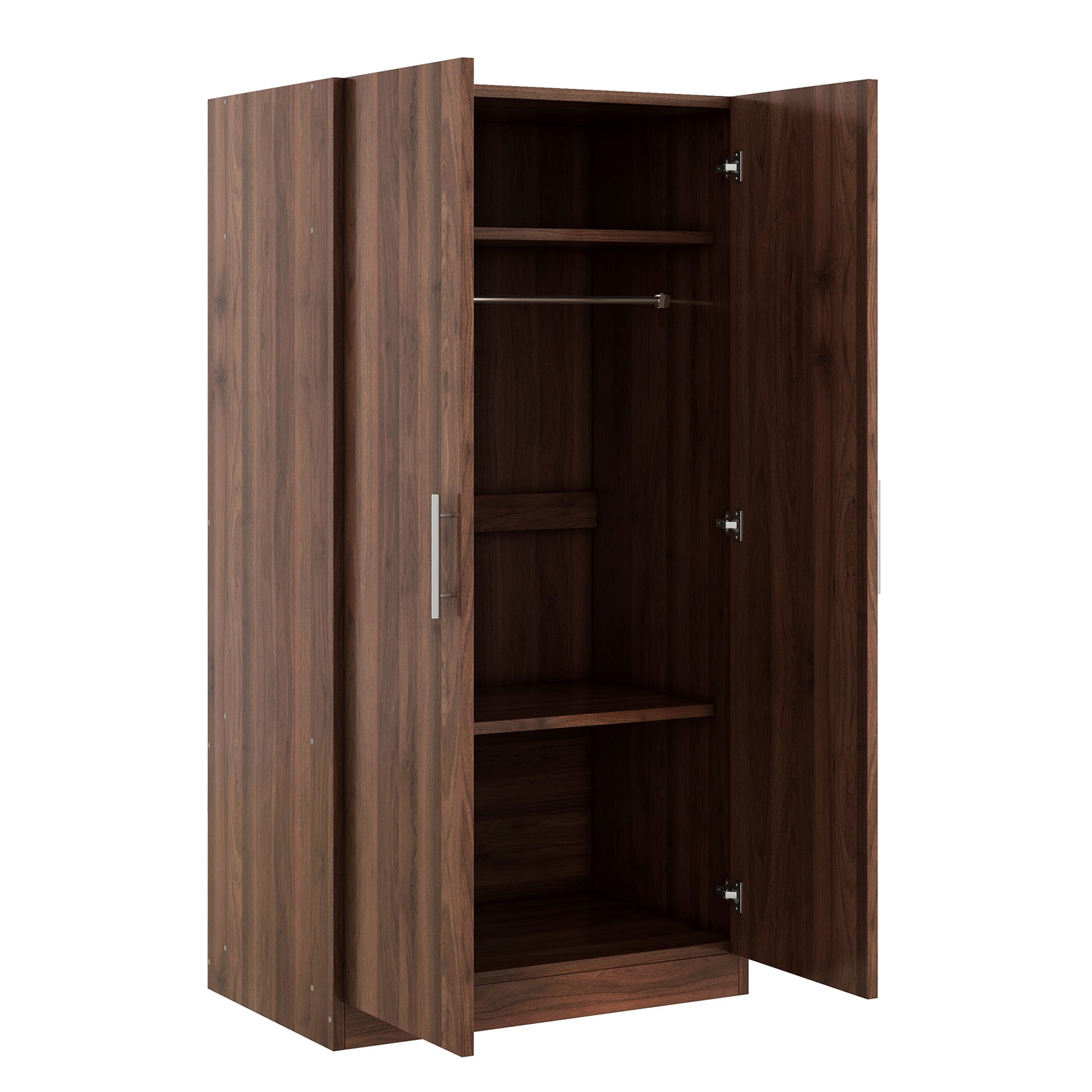 2 Door Wooden Wardrobe Armoire With 3 Storage Shelves, Brown Brown Solid Wood Mdf