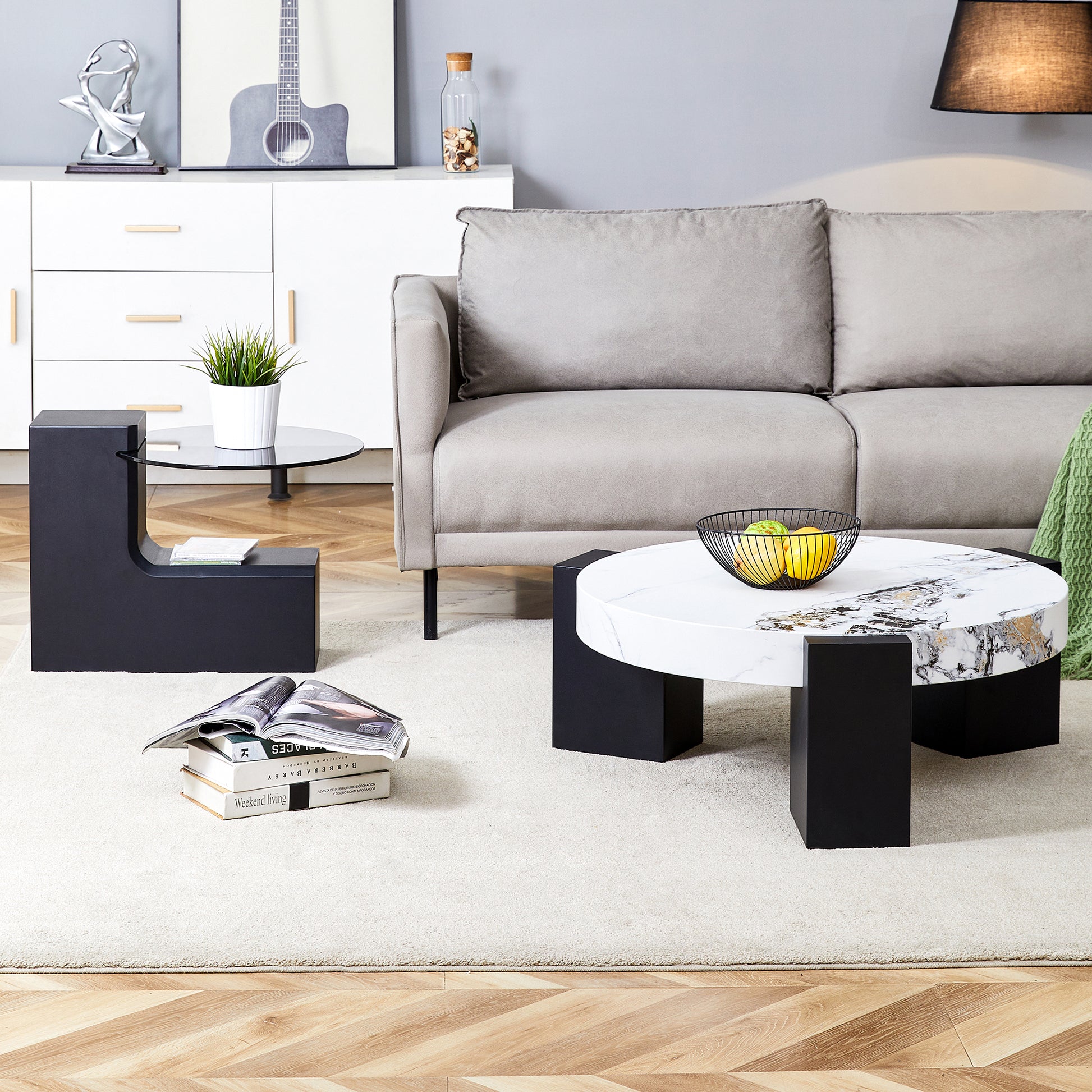 The Detachable Double Decker Coffee Table, The Stylish Design Is More Precious, And The Detachable Design Can Make The Use Of Space More Flexible And Suitable For Various Scenes. White Black Mdf