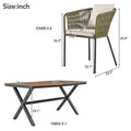 7 Pieces Patio Dining Set, All Weather Outdoor Furniture Set With Dining Table And Chairs, Acacia Wood Tabletop, Metal Frame, For For Garden, Backyard, Balcony, Green Yes Green Seats 6 Garden & Outdoor Complete Patio Sets Wood Wood Rope