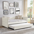 Daybed With Trundle Upholstered Tufted Sofa Bed, Twin Size, Boucle Fabric, Beige 83