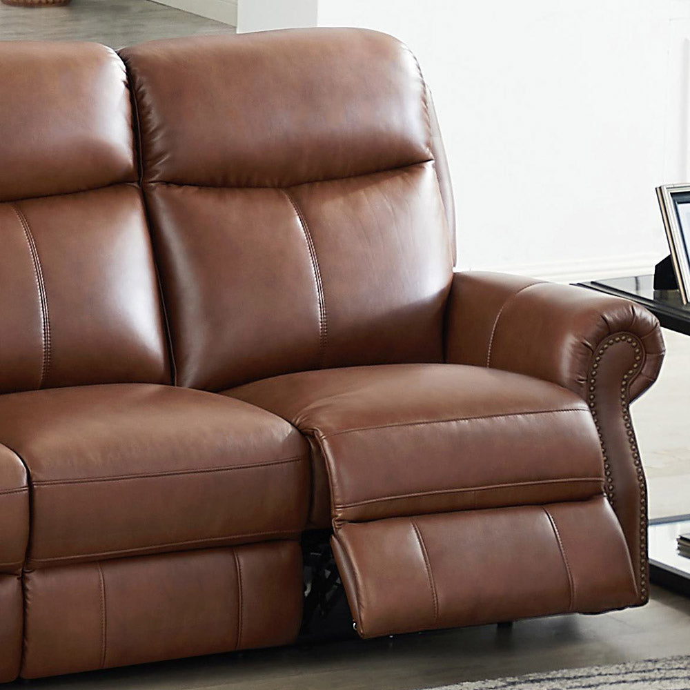 Royce Power Headrest Zero Gravity Reclining Sofa Brown Genuine Leather Wood Primary Living Space Medium Firm Tight Back Mid Century Modern Eucalyptus Rolled Arms Memory Foam Leather 3 Seat