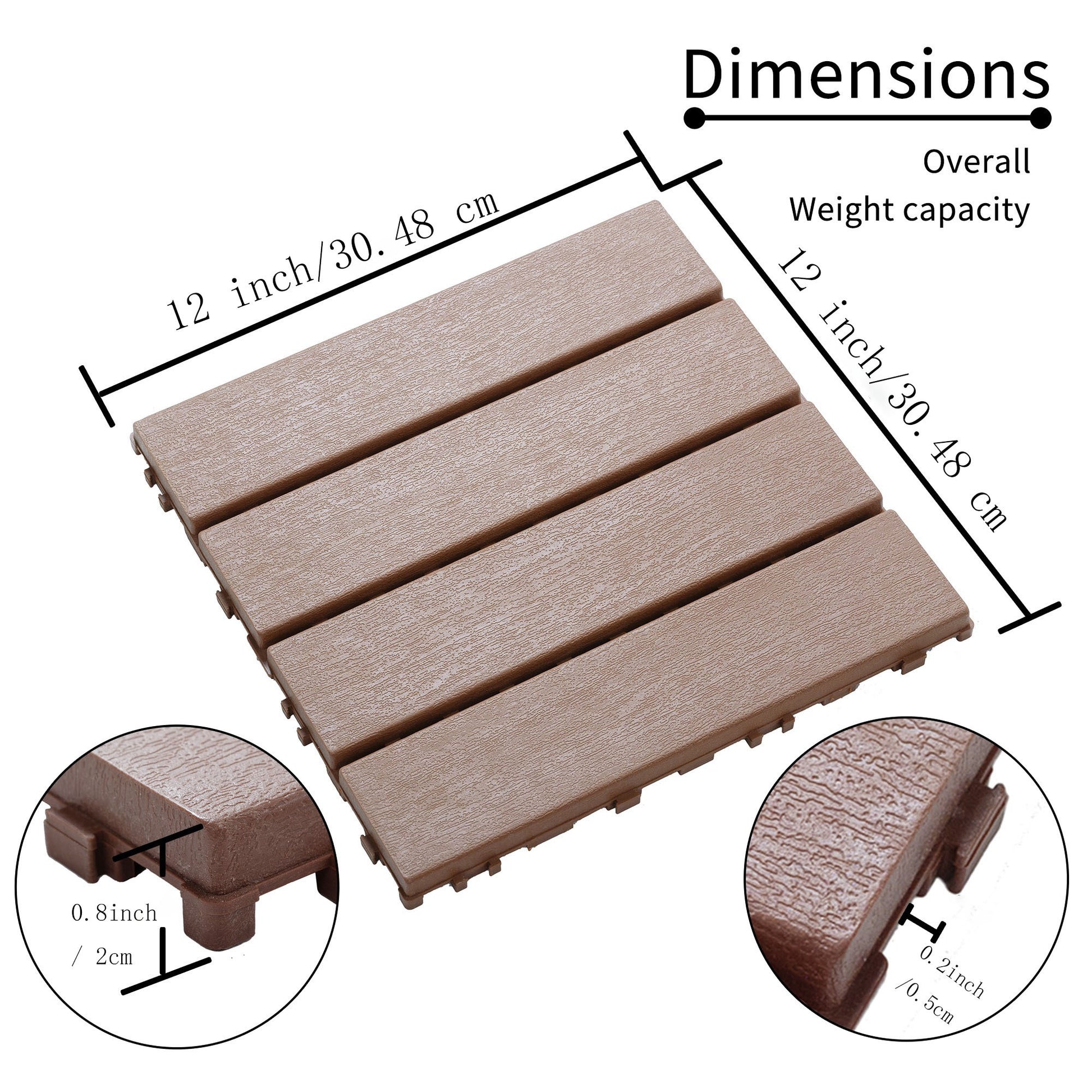 Plastic Interlocking Deck Tiles, 44 Pack 12"X12" Waterproof Patio Deck Tiles For Outdoor, Poolside, Balcony, Backyard Easy Installation, High Load Bearing Capacity, All Weather Use Brown Plastic