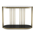 Kein 42 Inch Oblong Sofa Console Table, White Faux Marble Top, Steel Frame White Gold Marble Metal