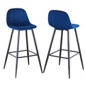 Bar Stools Set Of 2, 30 Inches Velvet Barstool Modern Counter Bar Height Chair With Back, Sturdy Metal Legs & Footrests, Easy Assembly, Island Stool For Kitchen Bar Blue Velvet