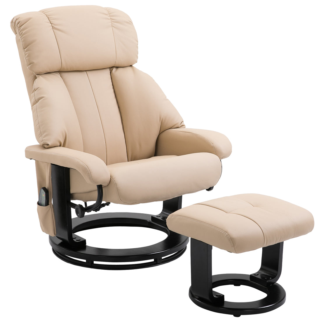 Homcom Massage Recliner Chair With Ottoman, 360 Swivel Recliner And Footstool, 10 Point Vibration, Pu Leather Reclining Chair With Side Pocket And Remote Control, Beige Beige Wood