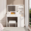 The White Vanity With A Mirror Is Equipped With A Hair Dryer Rack, While The Vanity In The Bedroom And Dressing Room Comes With A Dressing Pad Hinged White Drawer 3 Drawers Bedroom American