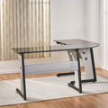 L Shape Glass Office Desk Grey Black Mdf