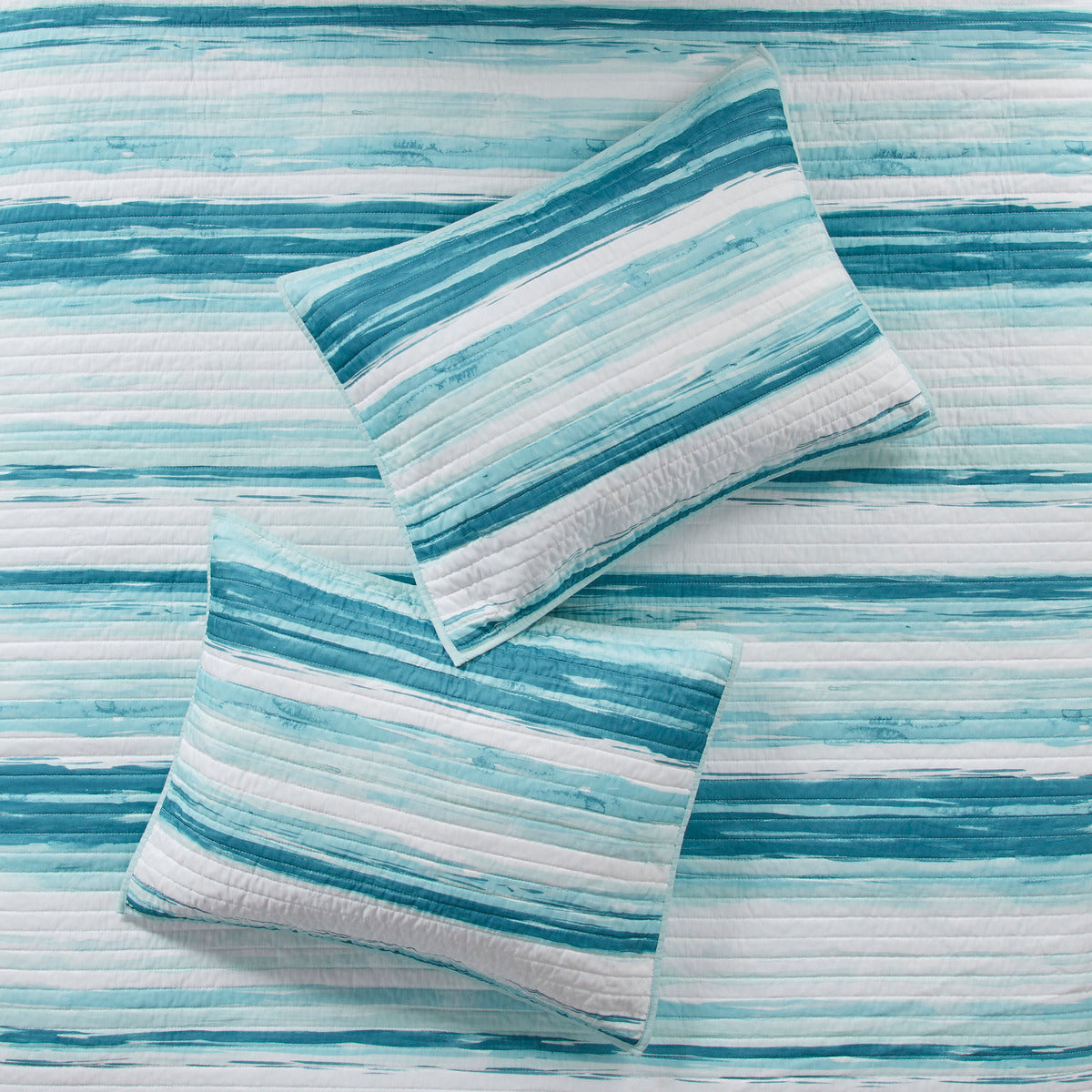 6 Piece Printed Quilt Set With Throw Pillows Aqua King Cal King King Aqua Cotton