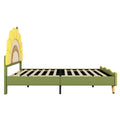 Full Size Upholstered Platform Bed With Sunflower Shaped Headboard, Green Box Spring Not Required Full Green Wood Bedroom Bed Frame Faux Leather Upholstered