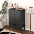 Lockers,Side Cabinets,Wine Bar Cabinet,Liquor Storage Credenza,Sideboard With Wine Racks & Stemware Holder,Wine Glass Holder,Metal Handle, Placed In Family Bars,Hallways,Living Rooms,Color:Black Brown 5 Or More Spaces Black Brown Primary Living Space