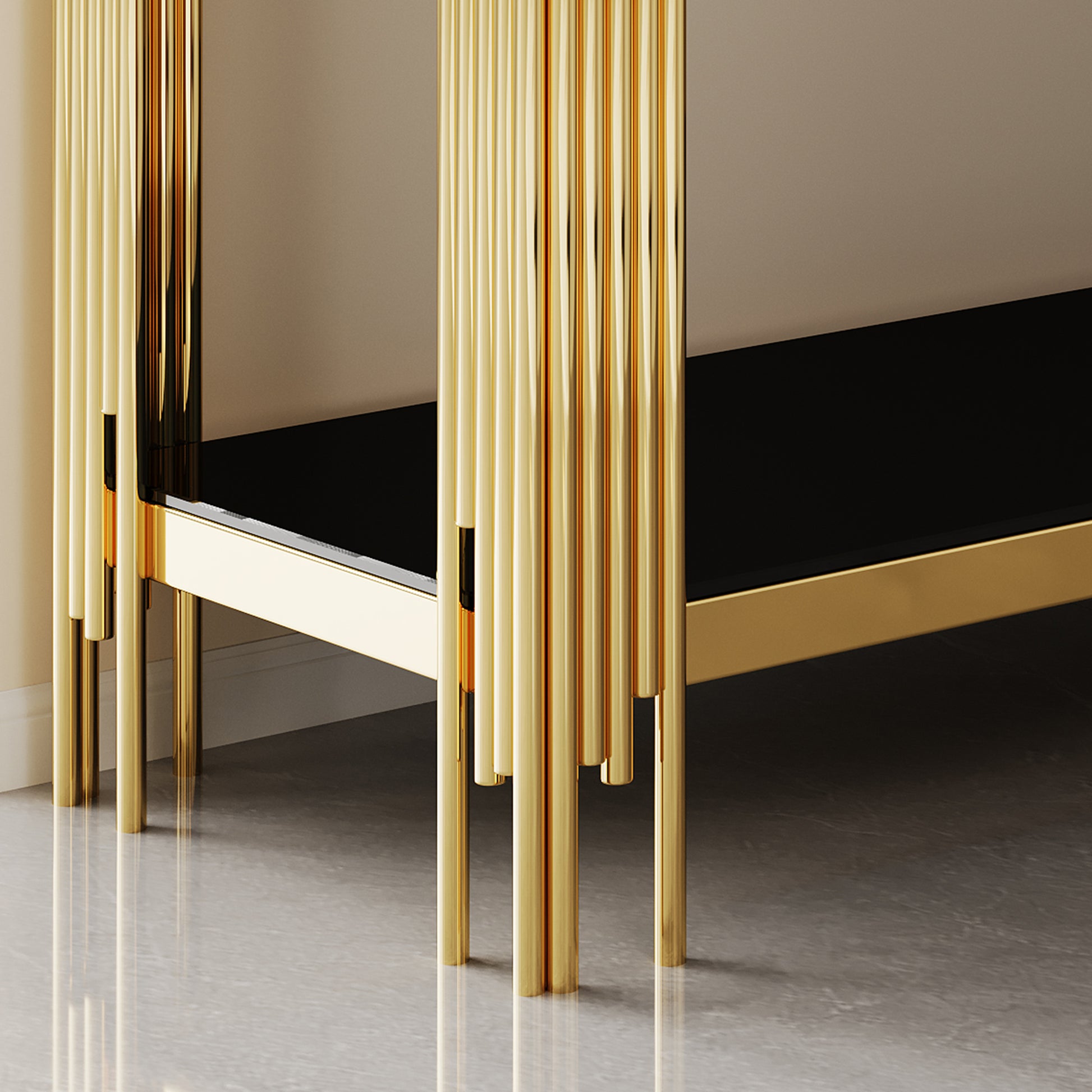 Modern Tempered Glass Top Console Table With Gold Stainless Steel Frame Gold Metal