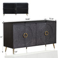 Modern Lacquered 4 Door Wooden Cabinet Sideboard Buffet Server Cabinet Storage Cabinet, For Living Room, Entryway, Hallway, Office, Kitchen And Dining Room, Distressed Black Lacquered Distressed Black Adjustable Shelves Engineered Wood