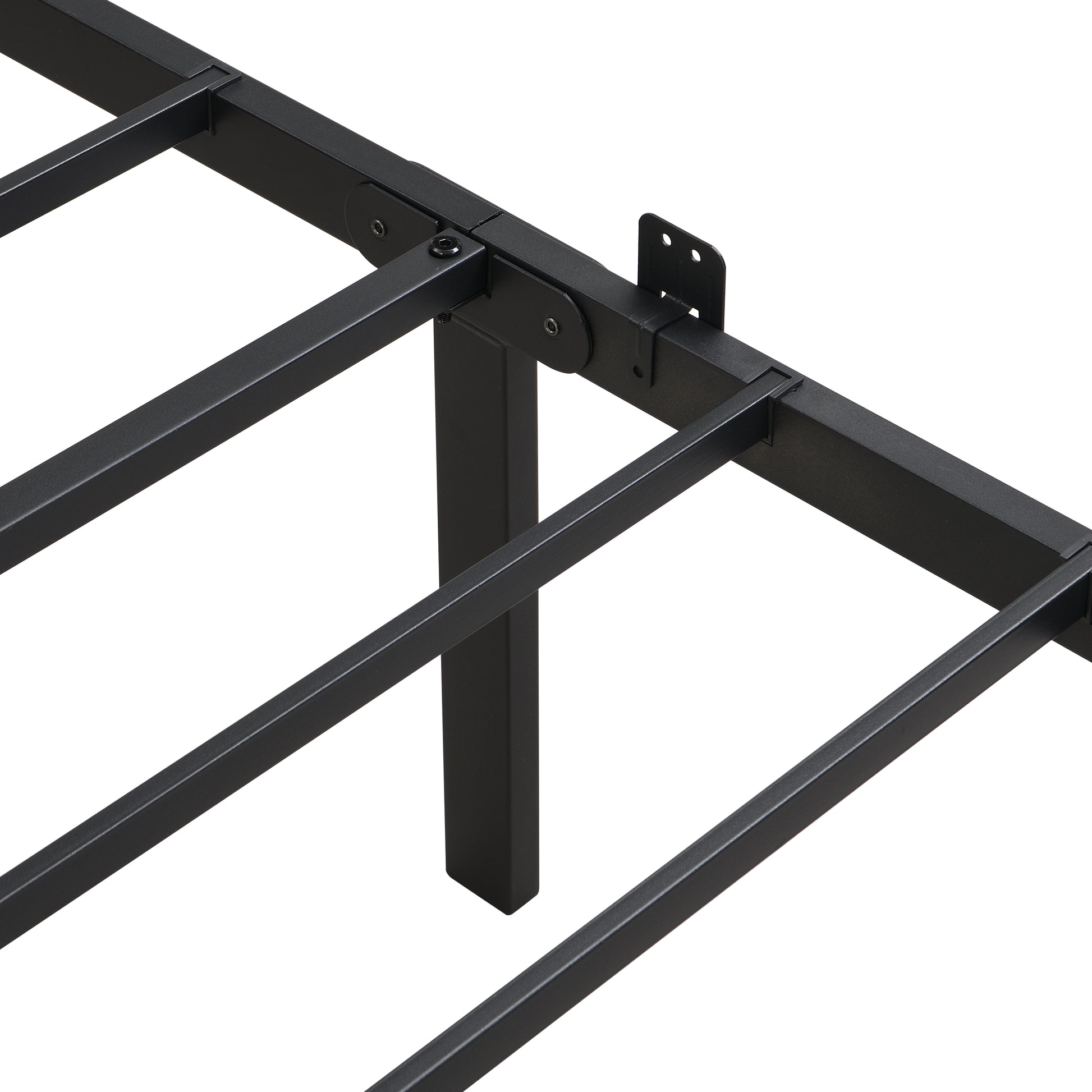 King Size Metal Bedframe,Headboard With Wood Panel Decoration,Black Black Brown Metal