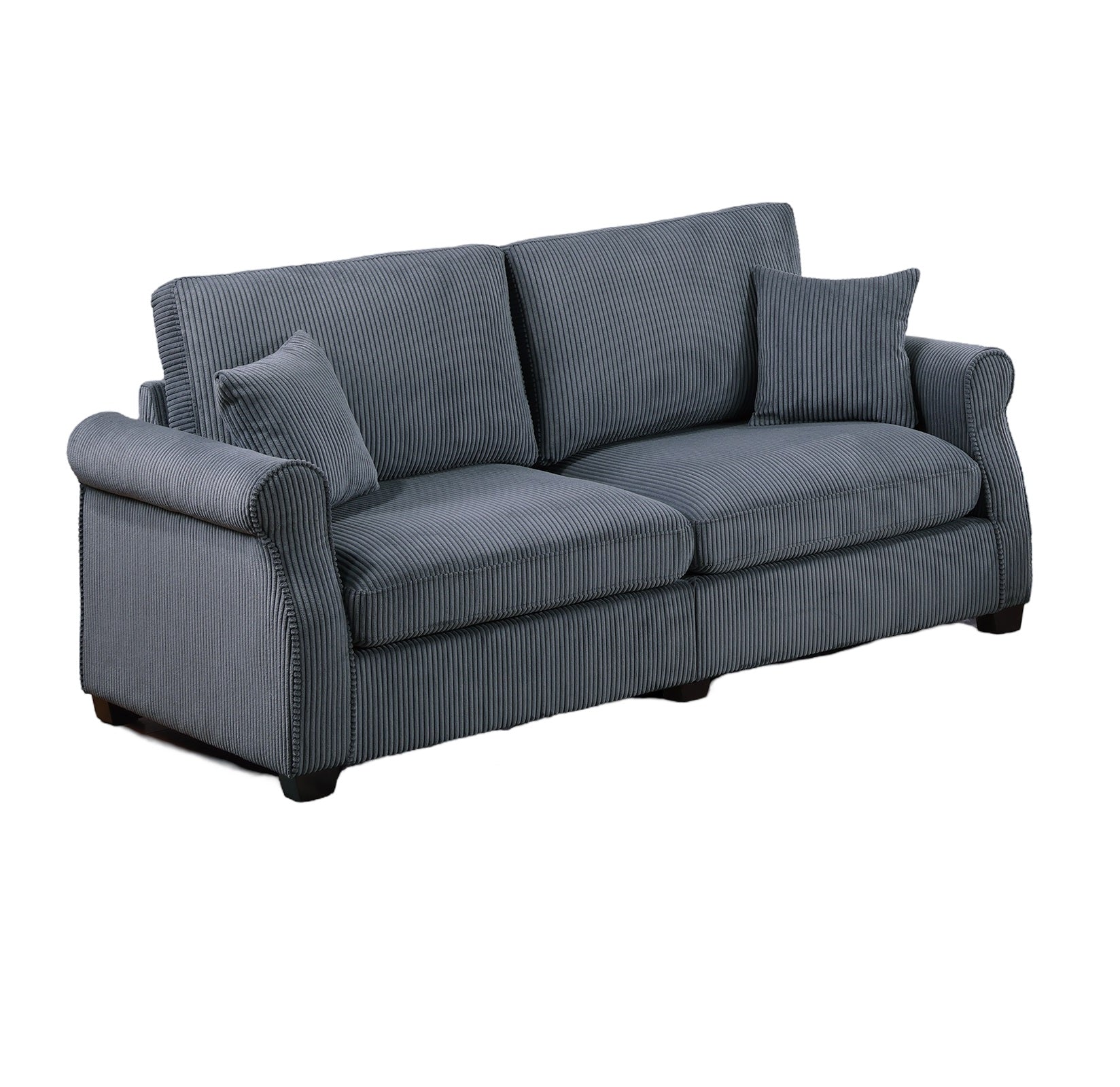 Classic Living Room 2Pc Sofa Set Dark Gray Corduroy Sofa Loveseat W Pillows Square Arms Plush Couch Dark Gray Primary Living Space Cushion Back Classic,Contemporary,Modern Rubberwood Rolled Arms Corduroy 4 Seat