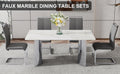 Modern Minimalist Dining Table. Imitation Marble Glass Sticker Desktop, Stainless Steel Legs, Stable And Beautiful. 4 Premium Pu Seats. 63 Inches * 35.4 Inches * 29.5 Inches Dt 69 C 1162 Silver Glass