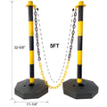 6 Pack Traffic Delineator Post Cones With Fillable Base, Adjustable Plastic Safety Barrier With 5Ft Plastic Chain, Outdoor And Indoor Crowd Control Stanchion For Traffic Control And Warning Y B Yellow Black Plastic