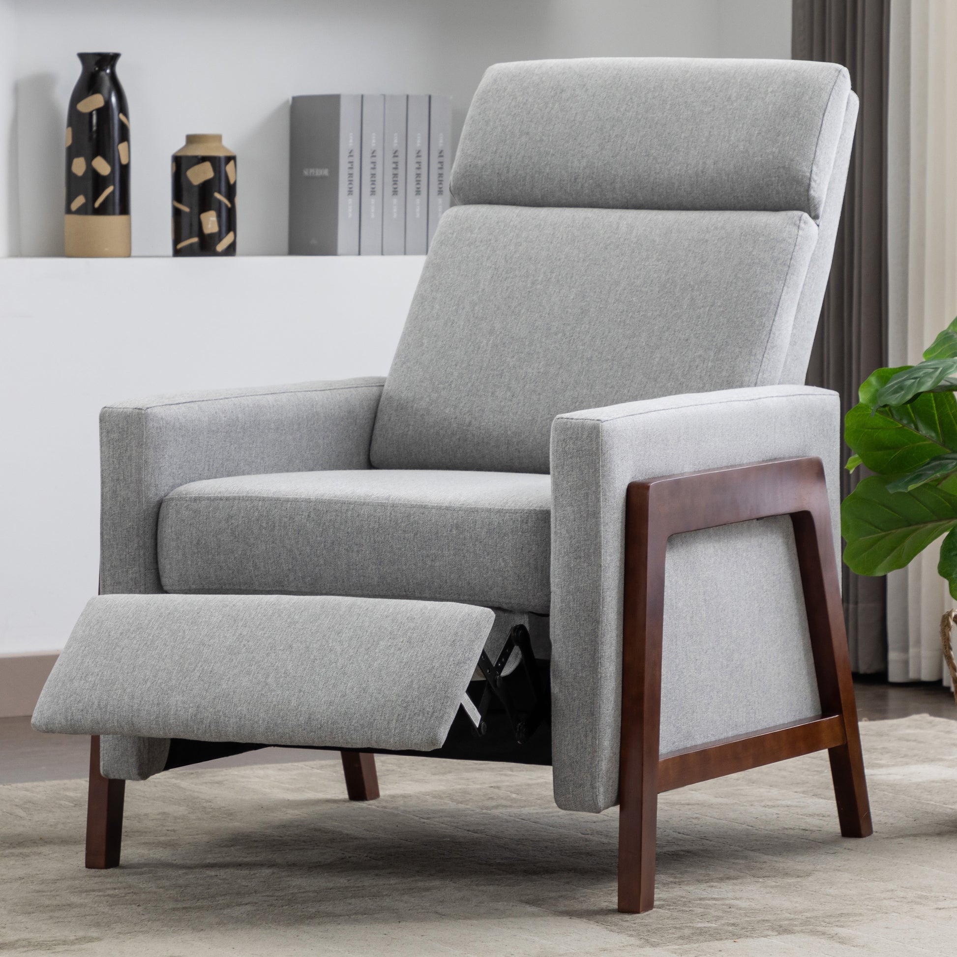 Set Of Two Wood Framed Upholstered Recliner Chair Adjustable Home Theater Seating With Thick Seat Cushion And Backrest Modern Living Room Recliners,Gray Gray Linen