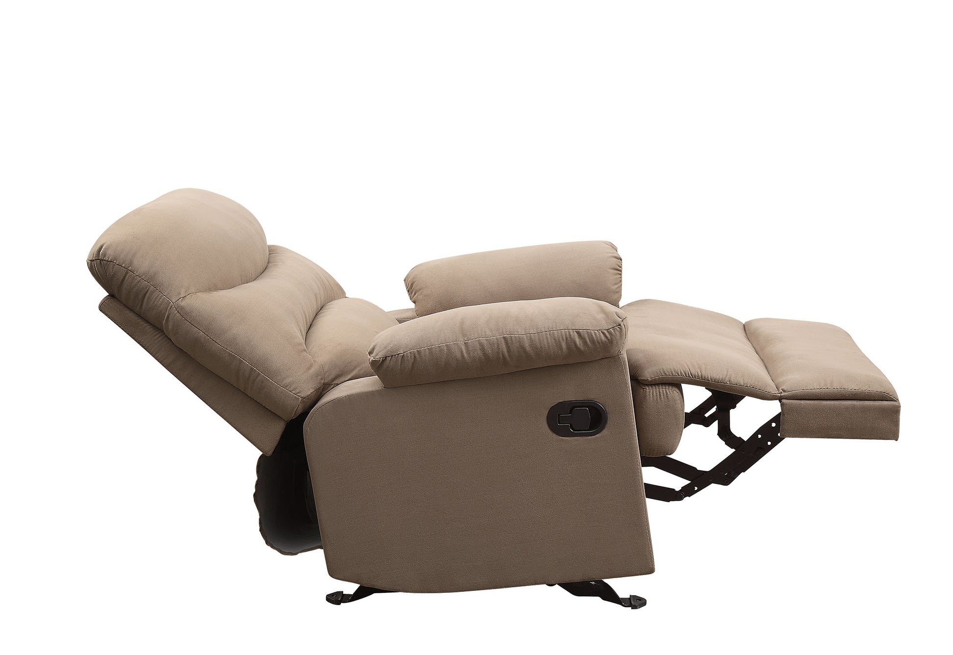 Light Brown Recliner With Pillow Top Armrest Light Brown Microfiber Manual Handle Metal Primary Living Space Tight Back Handle Pillow Top Arms Fabric Metal